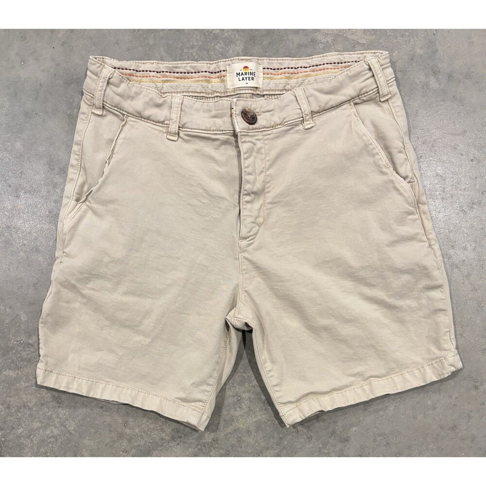 Marine Layer Shorts Mens 30 Khaki Beige Chino Stretch 7" Inseam Casual Summer